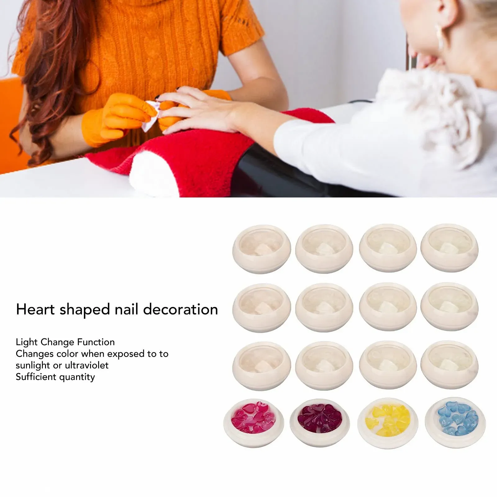 Шармы для ногтей из искусственной смолы 5 пакетиков, в форме сердца, милые, светоотражающие стразы для ногтей, портативные украшения для ногтей из искусственной смолы для домашнего салона, фото №2