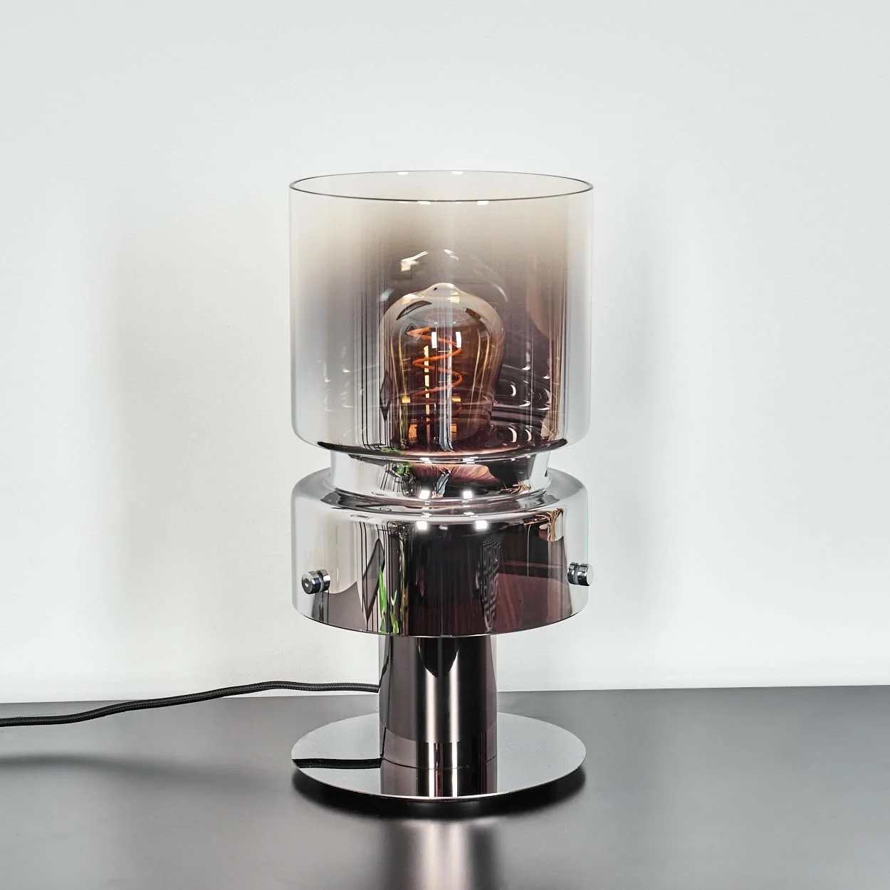 Настільна лампа HOFSTEIN Hasvik 15 см E27 Метал/Скло Чорна/Хром/Димчаста/Прозора, фото №8