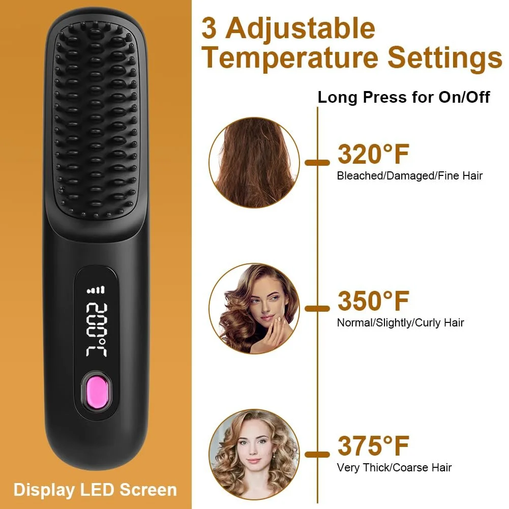 Щітка-випрямляч LOPHE Wireless Mini 160-200°C LED-екран Black, фото №4 Щітка-випрямляч LOPHE Wireless Mini 160-200°C LED-екран Black, фото №4