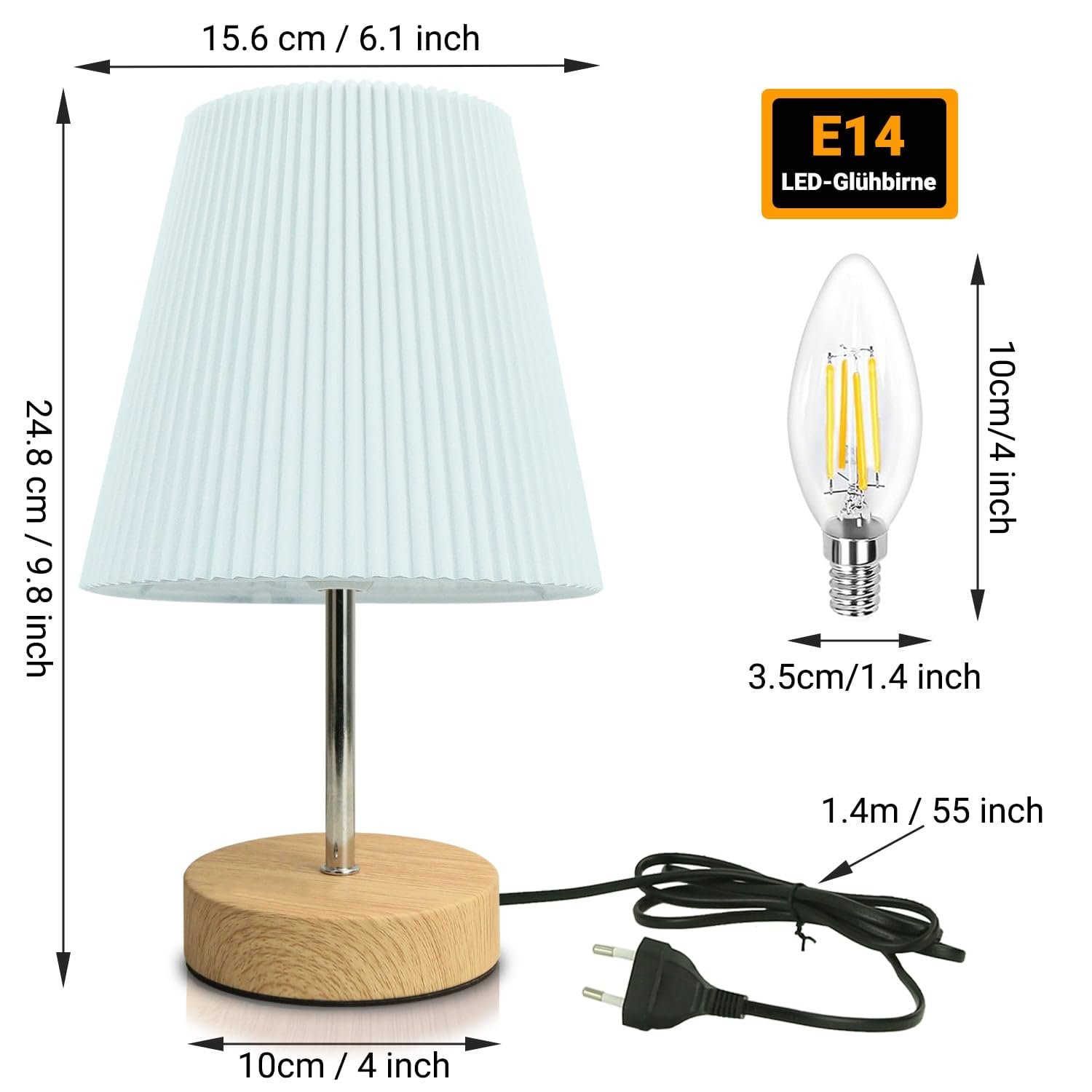 Настільна лампа приліжкова сенсорна регульована з тканинним абажуром 3D Minimalist Світле дерево, фото №7