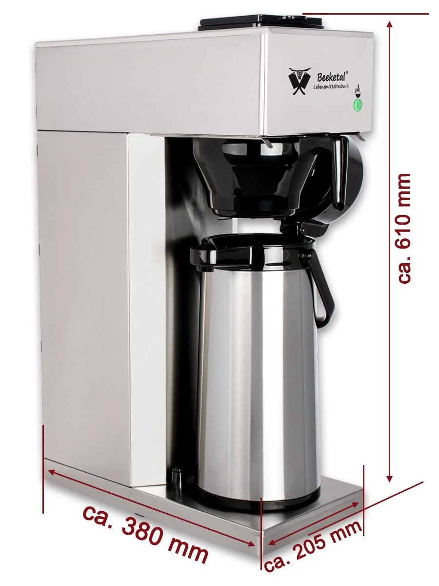 Фильтр-кофеварка Beeketal BGK2-T Gastro с термосом-помпой 2,0 л 10 бумажных фильтров нержавеющая сталь, фото №2