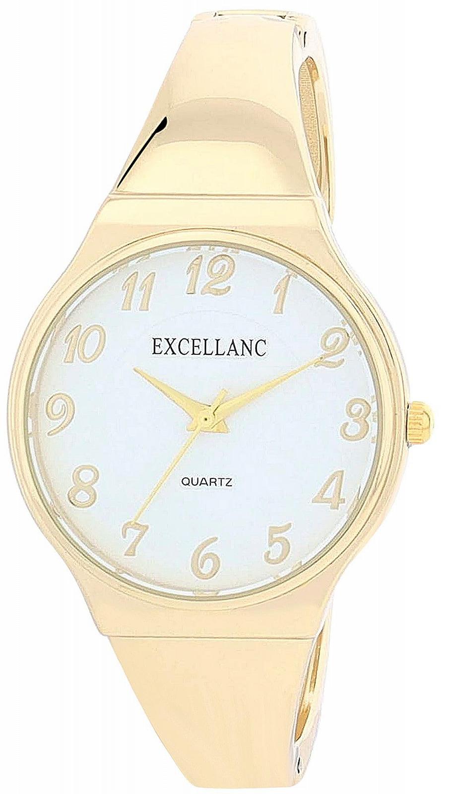 Женские часы-клипса Excellanc Металлический браслет Застежка браслет Полированный браслет-бенгл Читаемые цифры Круглый Длина 15.5см Кварцевые наручные часы Идея подарка для женщин (Золотой/Белый), фото №1