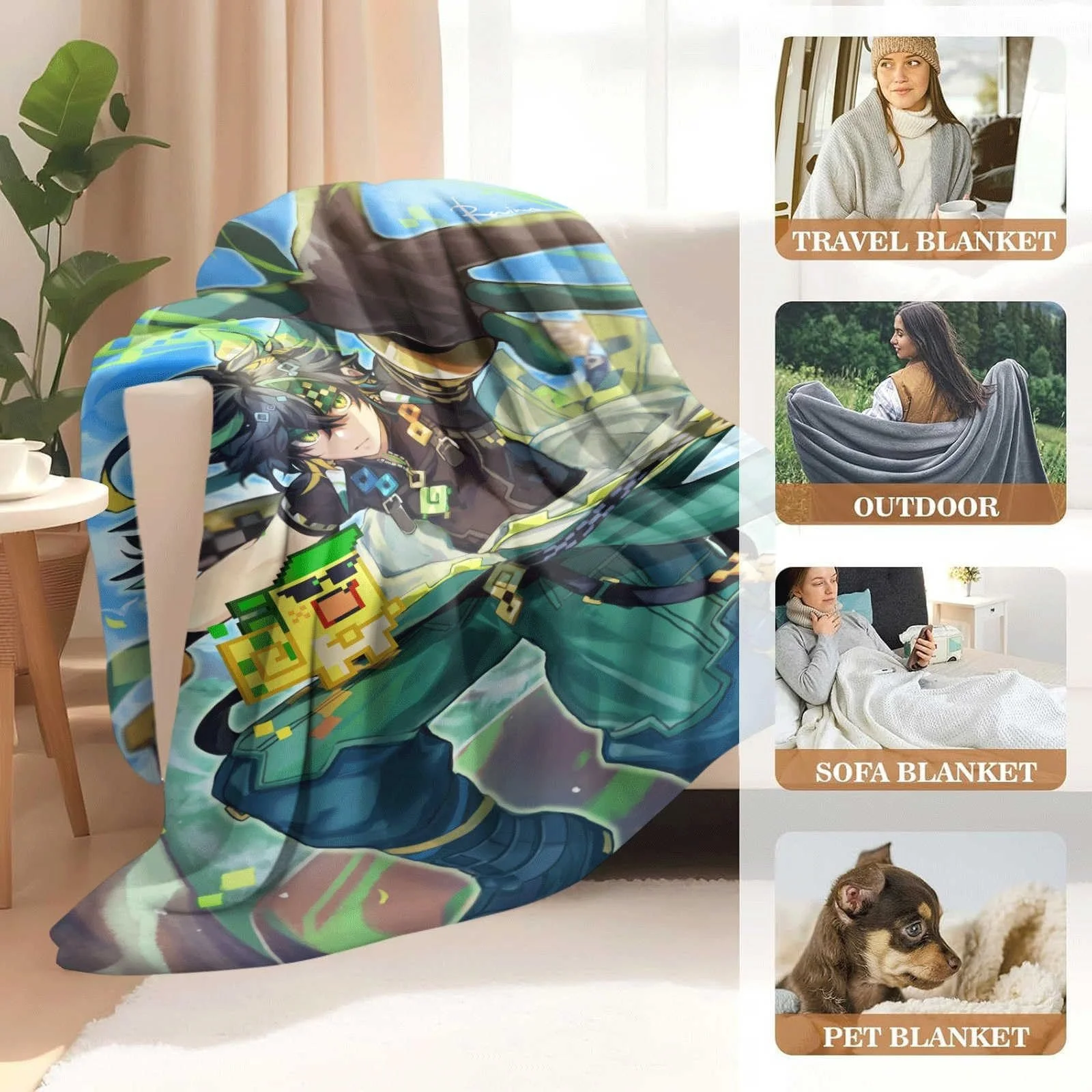 Одеяло Xingbiyou Genshin Impact Kinich Fluffy, одеяло для дивана (150 x 200 см), фото №2