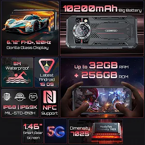 Смартфон CUBOT Kingkong 11 5G 6.72 дюйма FHD+ 120Hz 16GB 256GB 108MP 10200mAh Black synthetic.ua - Фото 1