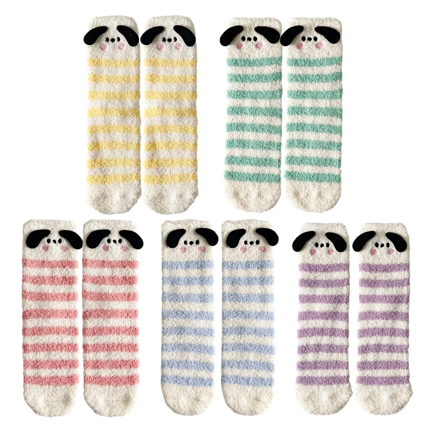 Носки Повседневные Мягкие 5 пар Желтый, розовый, фиолетовый, фото №1