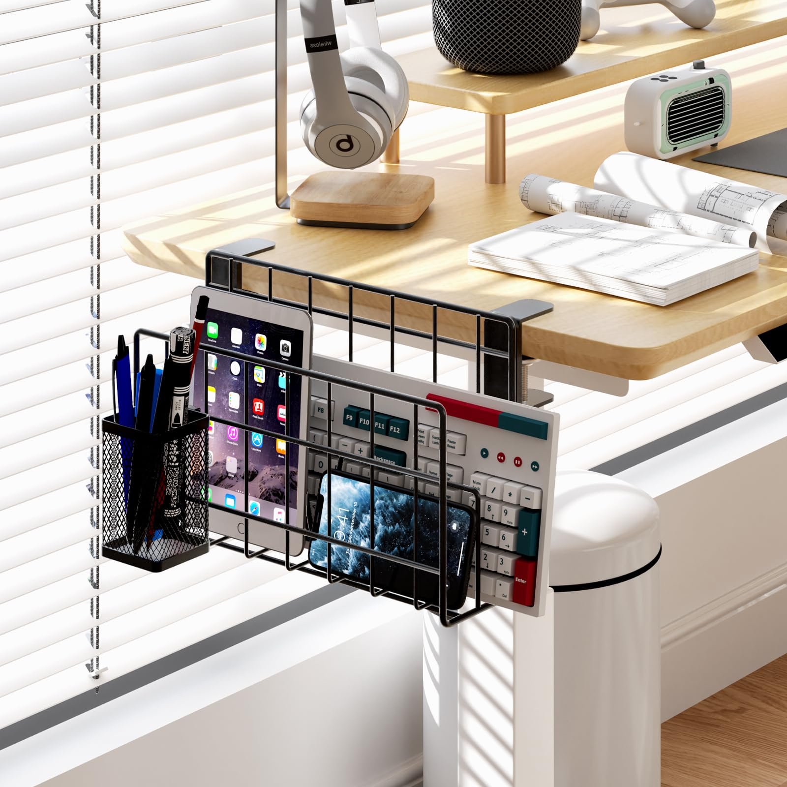 Вертикальная Подставка для Ноутбука THYGIFTREE с Держателем для Ручек, Полка с Зажимом Черный, фото №6 Вертикальная Подставка для Ноутбука THYGIFTREE с Держателем для Ручек, Полка с Зажимом Черный, фото №6