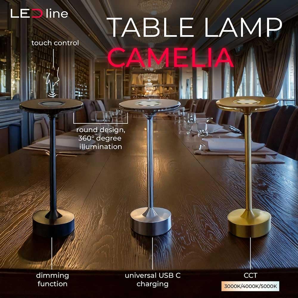 Настольная лампа LED Line Camelia LED аккумуляторная сенсорная USB-C Золотая, фото №3