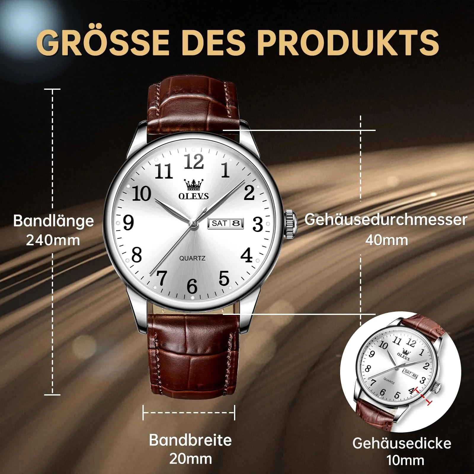 Мужские часы OLEVS Кожаные Аналоговые Кварцевые Классические Деловой Водонепроницаемые Люминесцентные Дата День, фото №4 Мужские часы OLEVS Кожаные Аналоговые Кварцевые Классические Деловой Водонепроницаемые Люминесцентные Дата День, фото №4
