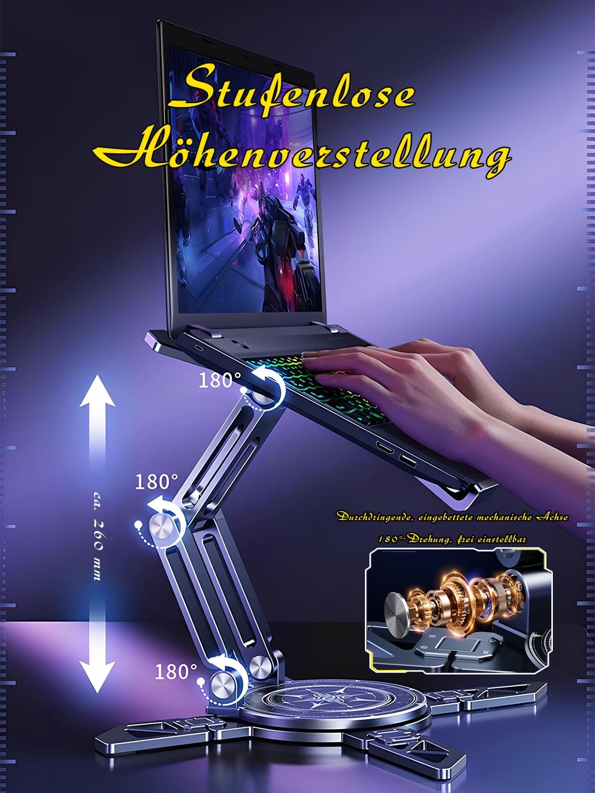 Підставка для ноутбука алюмінієва, поворот на 3600, регульована висота, вантажопідйомність 10 кг, для ноутбуків 12-17 дюймів, складна, фото №5