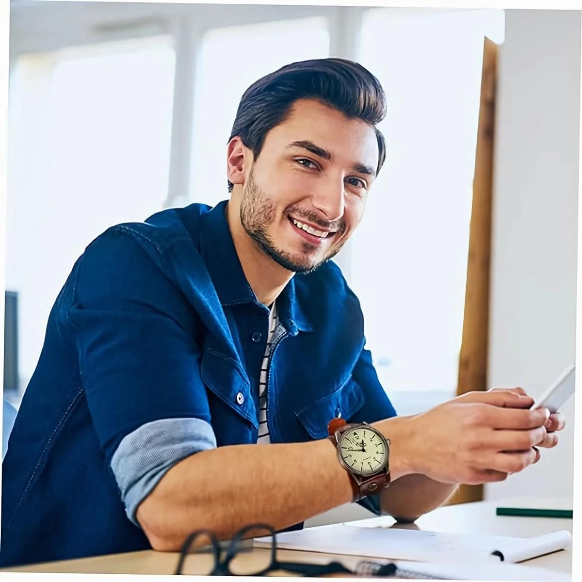 FENKOO Унісекс Вінтажний Шкіряний Ремінець Великий Циферблат Кварцовий Аналоговий Наручний Годинник, фото №7