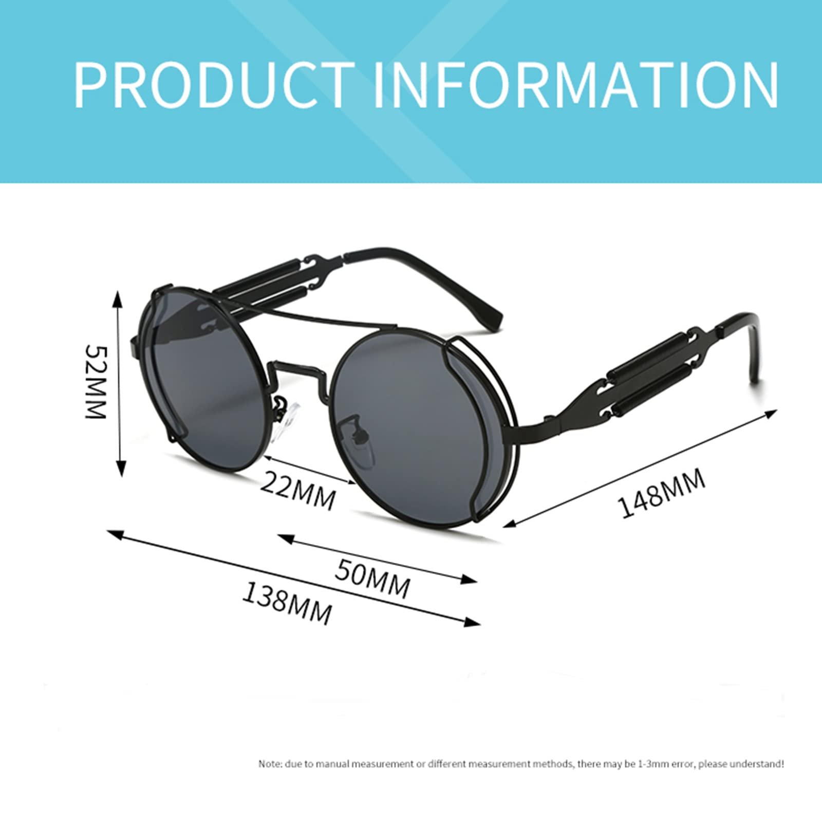 Сонцезахисні окуляри YAMEIZE Вінтажні круглі стімпанк із захистом UV400, металева оправа, фото №4 Сонцезахисні окуляри YAMEIZE Вінтажні круглі стімпанк із захистом UV400, металева оправа, фото №4