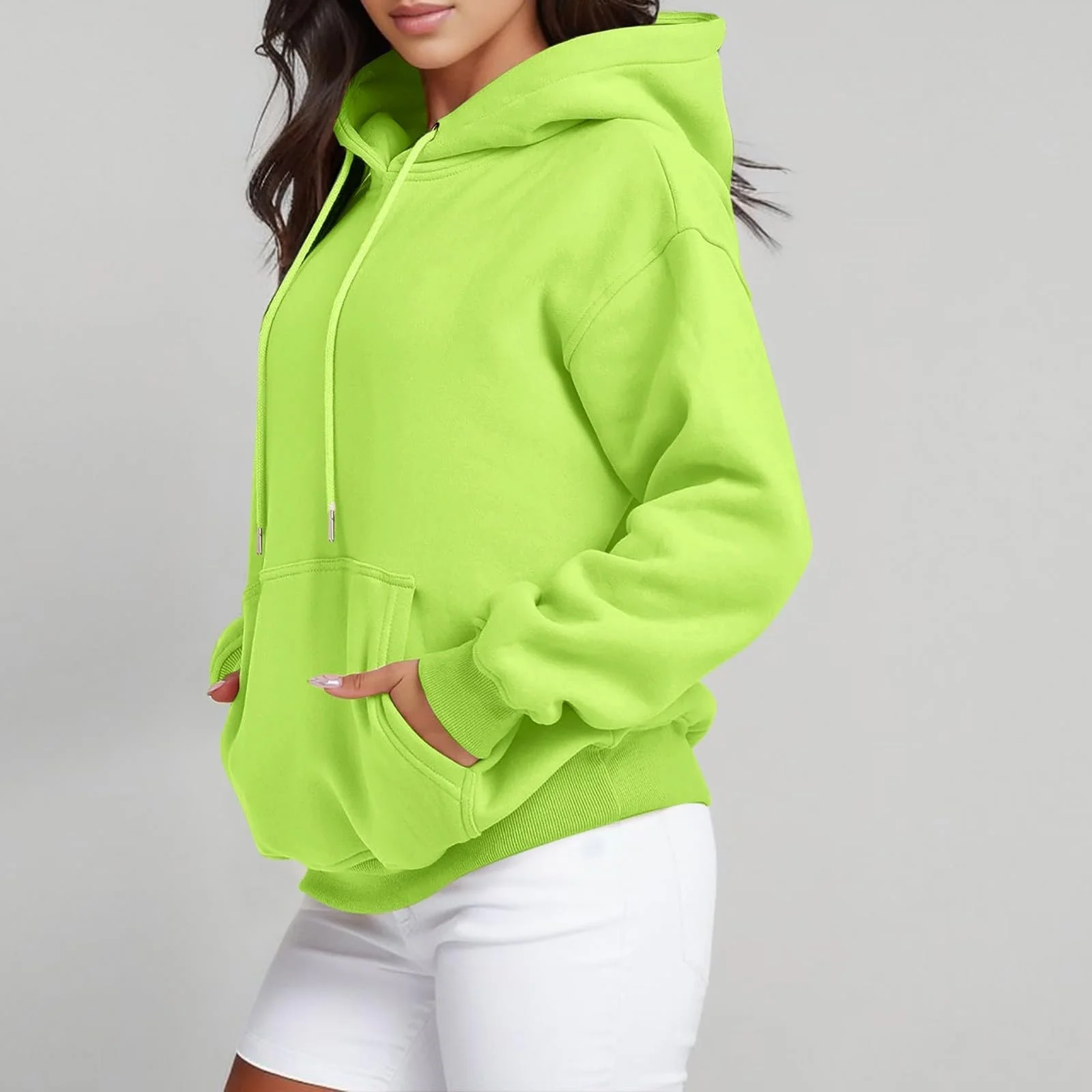 Жіноча толстовка Qixiu з капюшоном, круглим вирізом горловини та довгими рукавами, фото №7