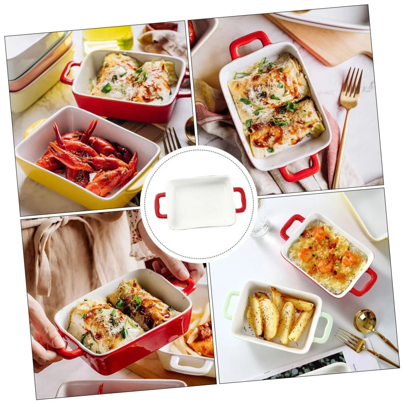 Форма для запекания SOIMISS керамическая с двумя ручками прямоугольная красная, фото №7