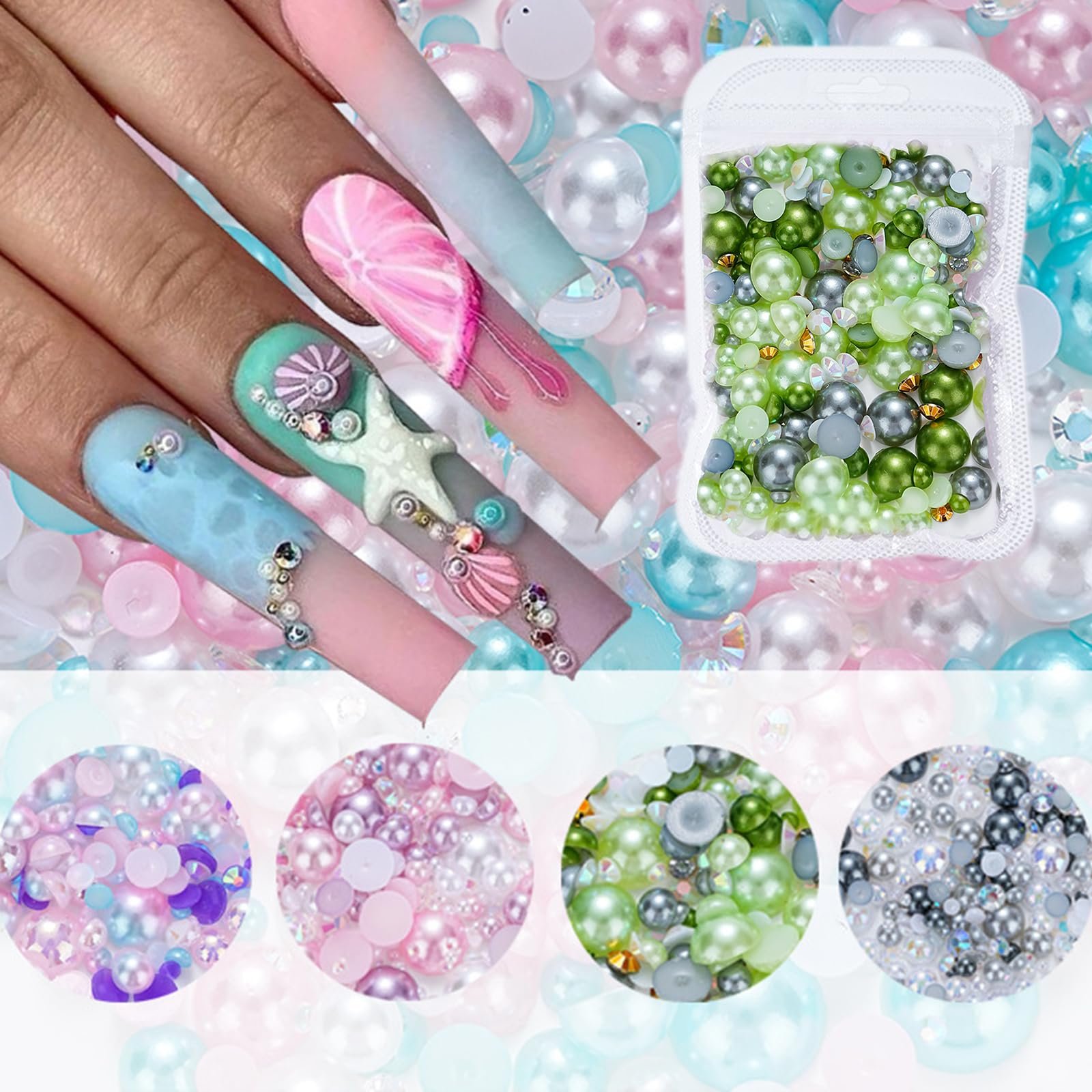 Напівкруглі перлини для нігтів з плоскою задньою стороною, фото №4