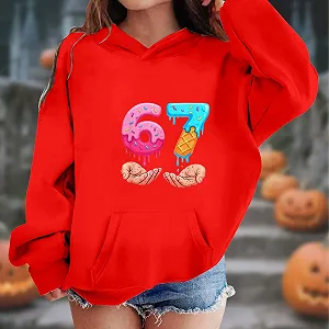 Детский пуловер 67 Meme, толстовка с капюшоном, топы Y2k, новинка Six Seven, классическая фестивальная детская одежда с длинными рукавами synthetic.ua - Фото 1