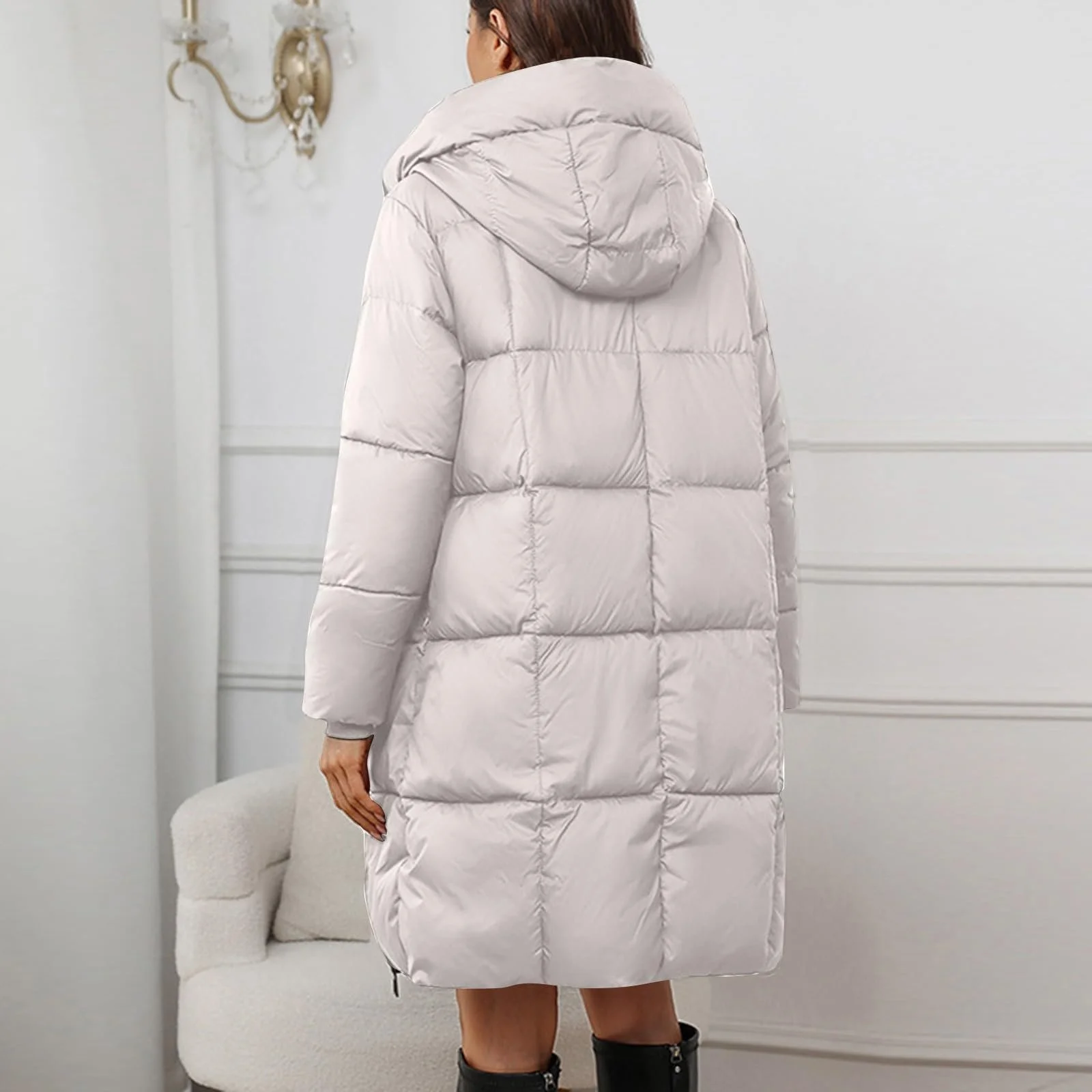 Женское пуховое пальто с капюшоном, зимняя, фото №4