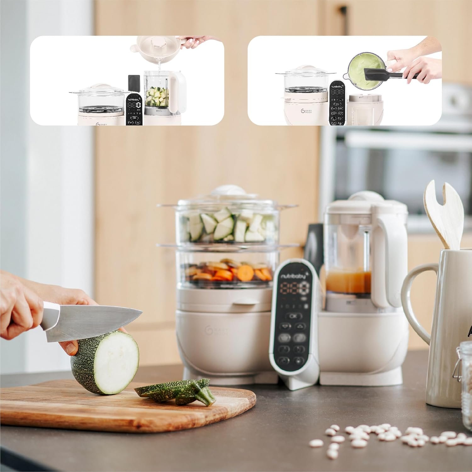 Кухонний комбайн 6-в-1 Babymoov Nutribaby Plus / Пароварка-блендер / 2.2 л / Бежевий, фото №5