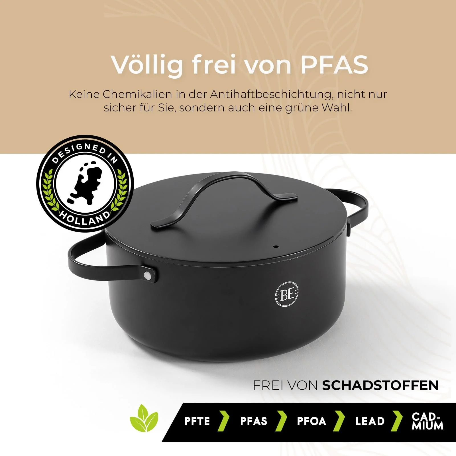 Кастрюля Be Living Essential 24 см (4 литра) с крышкой, индукционная, керамическое антипригарное покрытие, черная, фото №3 Кастрюля Be Living Essential 24 см (4 литра) с крышкой, индукционная, керамическое антипригарное покрытие, черная, фото №3