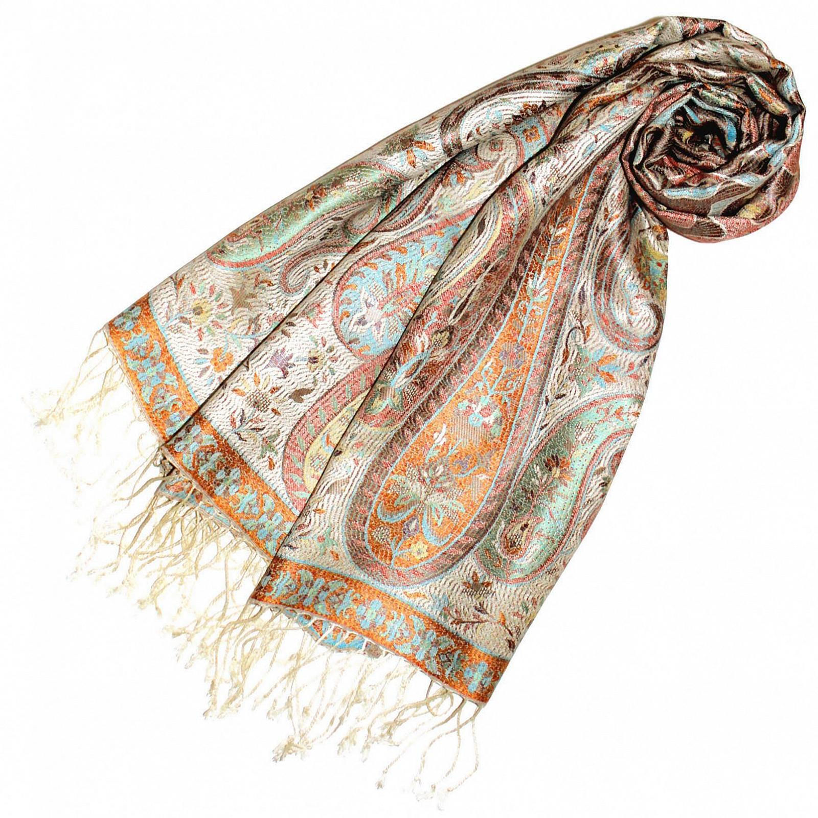 Пашміна Шарф Lorenzo Cana Jacquard Woven 100% Silk 70 x 190 см візерунок пейслі, бежевий, фото №1
