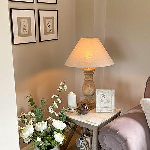 Настільна лампа Qazqa Catnip 50 см E27 дерево / льон бежева - Фото 1