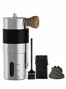 Ручна кавомолка SimCoker, керамічна кавомолка з ємністю 20 г, регульований рівень помелу, ручна кавомолка для вулиці та кемпінгу, нержавіюча сталь 304 - Фото 1