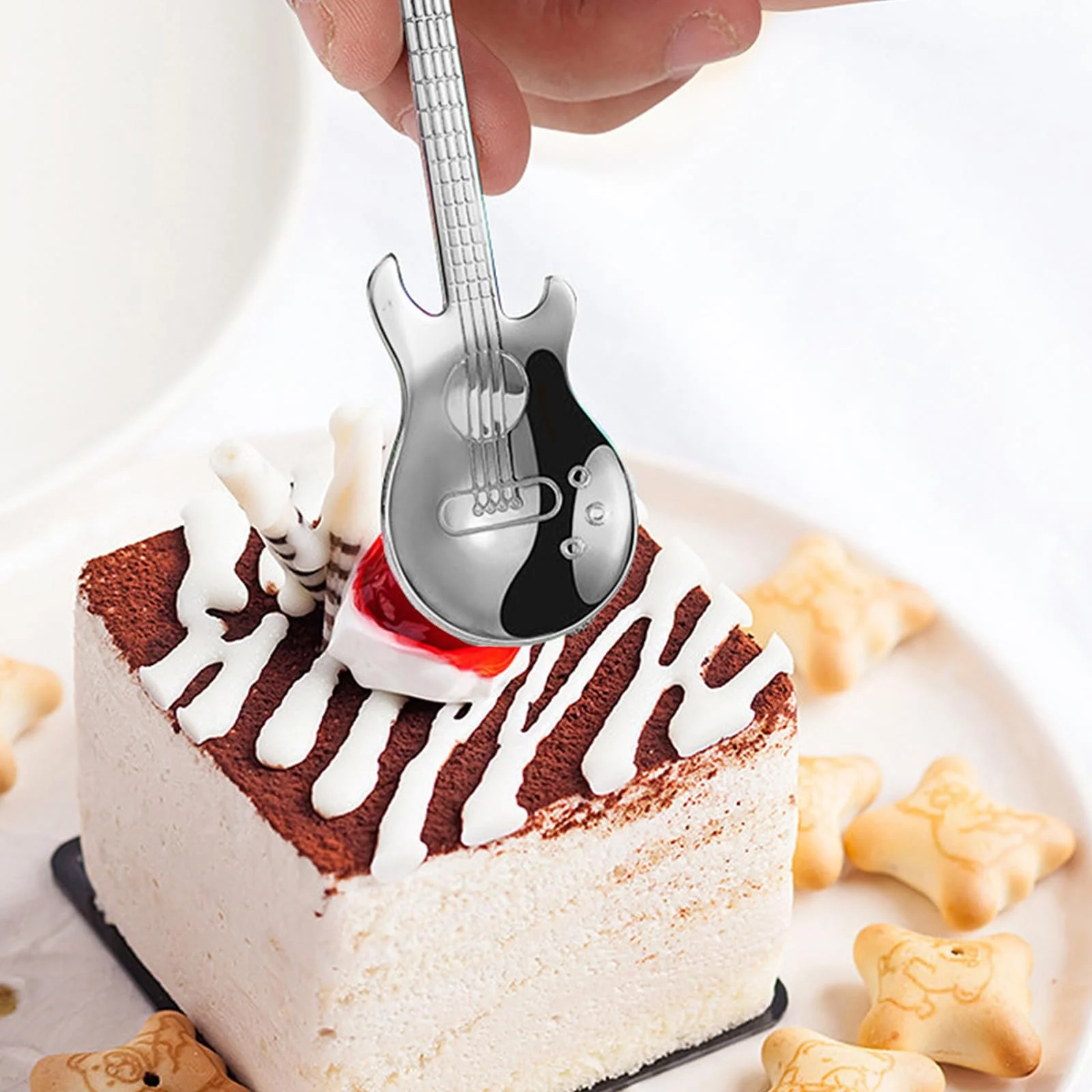 Набор кофейных ложек в форме гитары, 4 шт, гитара, нота, серебристый, фото №5