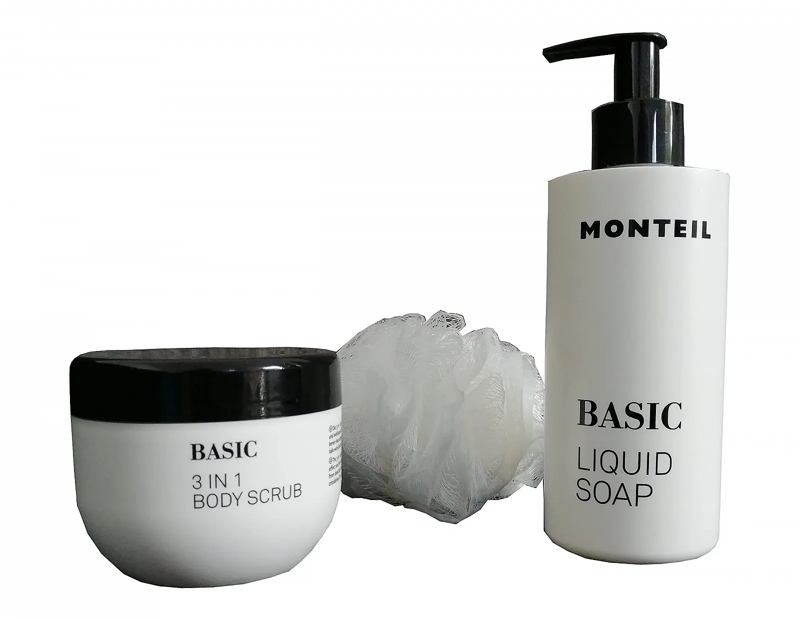 Набір подарунковий Monteil Basic для рук і тіла Limited Edition 3-Piece Скраб для тіла 3-в-1 Рідке мило Мило для рук Губка для душу, фото №1