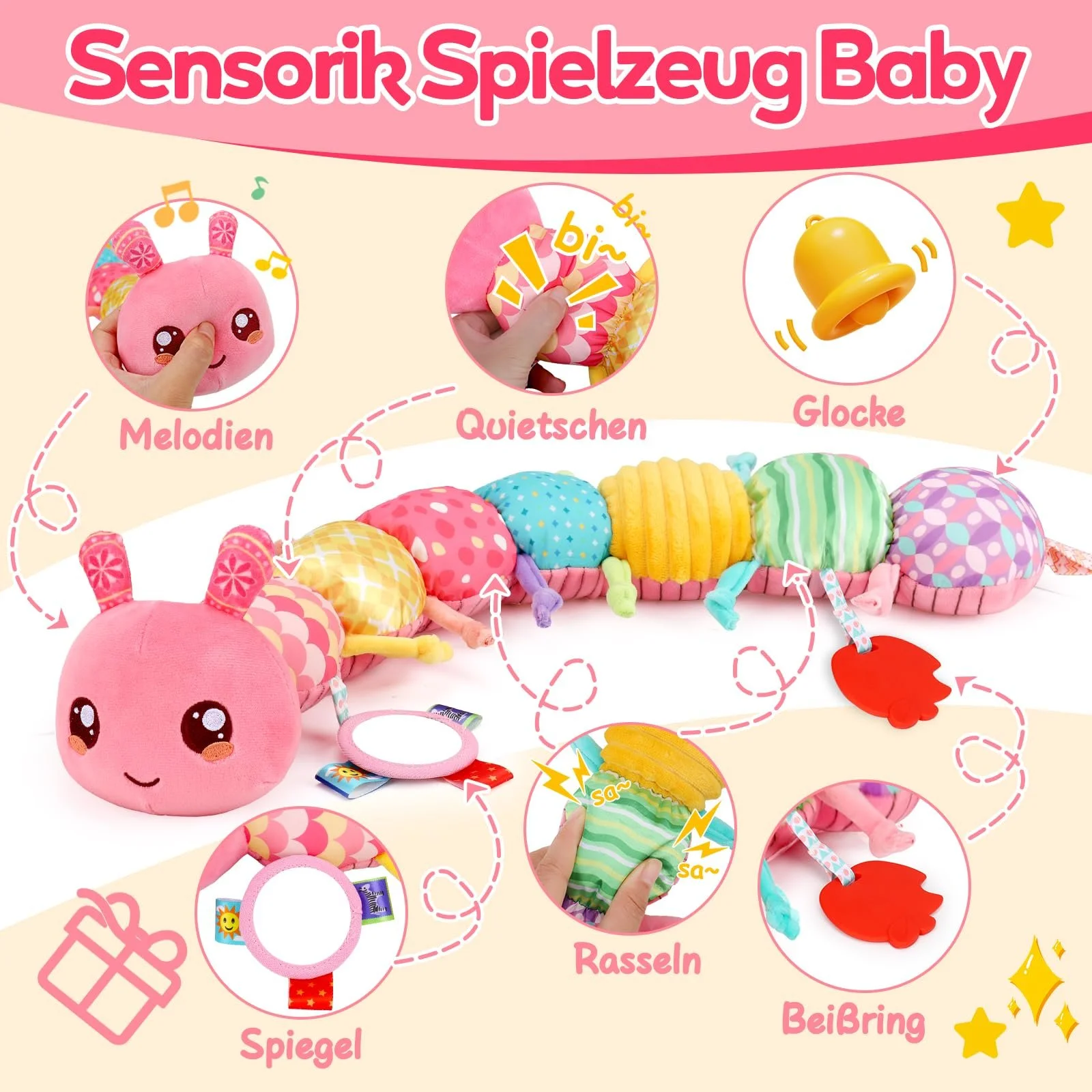 Игрушка для малышей Гусеница Музыкальная игрушка, Сенсорная игрушка Монтессори Погремушка Зеркало, фото №2 Игрушка для малышей Гусеница Музыкальная игрушка, Сенсорная игрушка Монтессори Погремушка Зеркало, фото №2