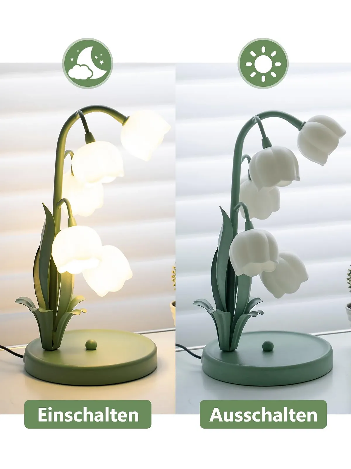 Настільна лампа Flower 5 лілій вінтажна зелена 3 режими кольору LED приліжкова для читання, фото №6