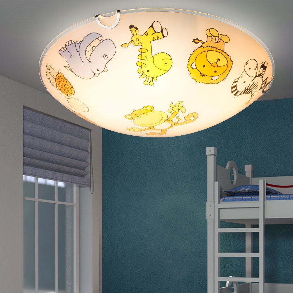 Лампа GLOBO LIGHTING Kinderleuchte Deckenlampe скло, дзеркальна, кольорове скло з зображеннями тварин 2x E27 30x6,5 см, фото №6 Лампа GLOBO LIGHTING Kinderleuchte Deckenlampe скло, дзеркальна, кольорове скло з зображеннями тварин 2x E27 30x6,5 см, фото №6