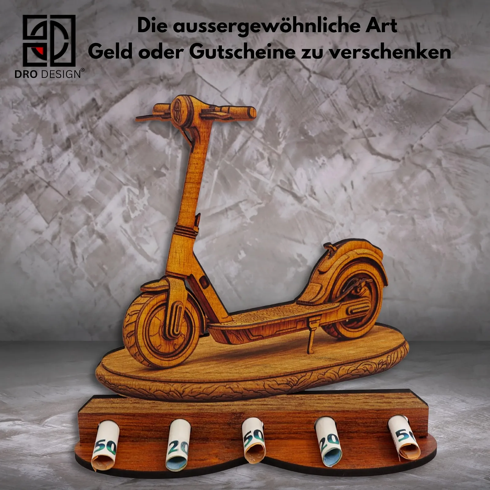 Креативний грошовий подарунок DRO Design Дерев'яний E-Scooter Прикраса, фото №7 Креативний грошовий подарунок DRO Design Дерев'яний E-Scooter Прикраса, фото №7