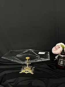 Блюдо, цукерниця кришталь на золотій ніжці 37х33 см - Фото 1