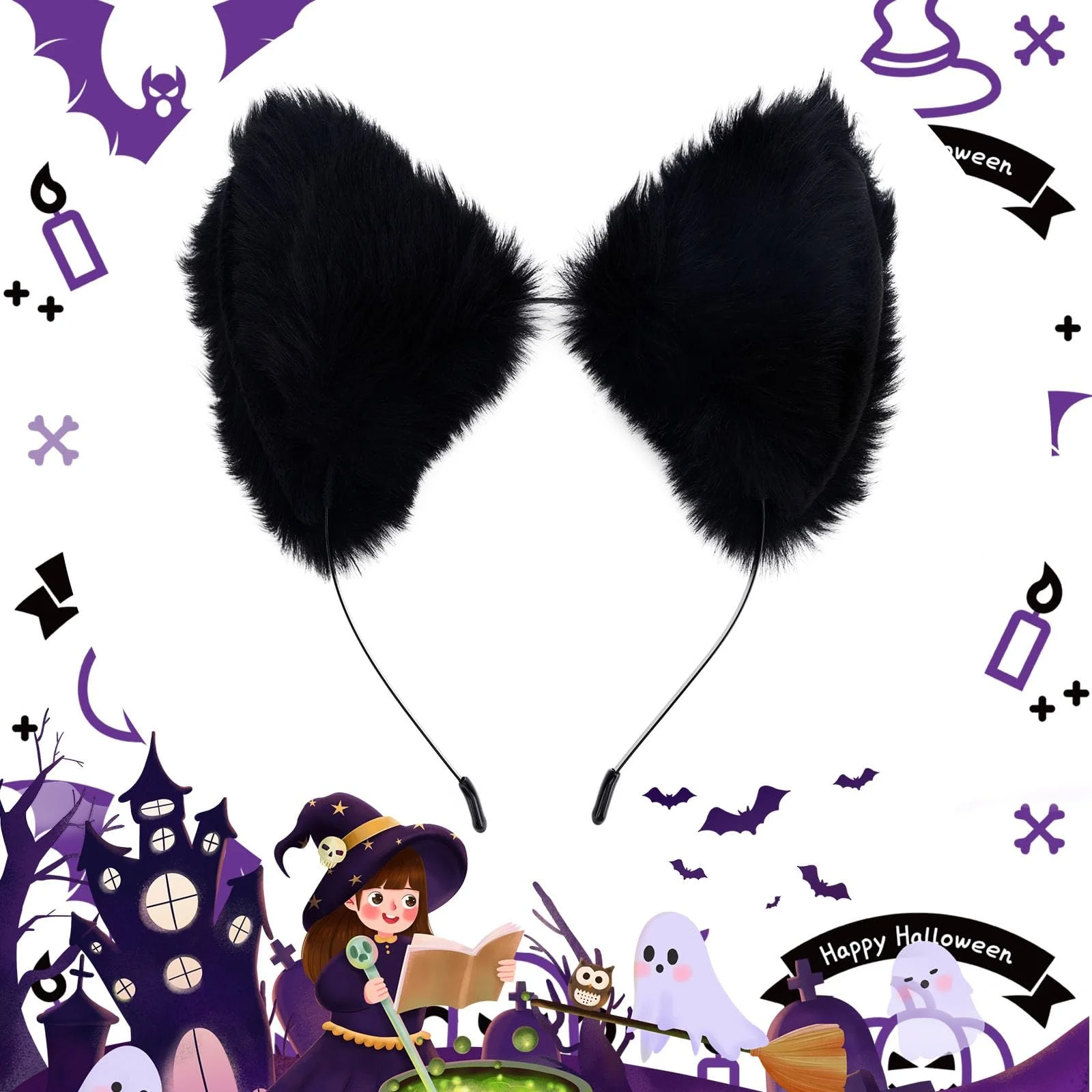 Обруч Вушка котика Чорний Оксамит для жінок, для дорослих та дітей, фото №3