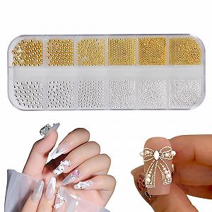 Микробисер для дизайна ногтей, Мини-икра для ногтей, Микро-бисер, украшения для ногтей Золотой (Золотой, Серебряный) - Фото 1