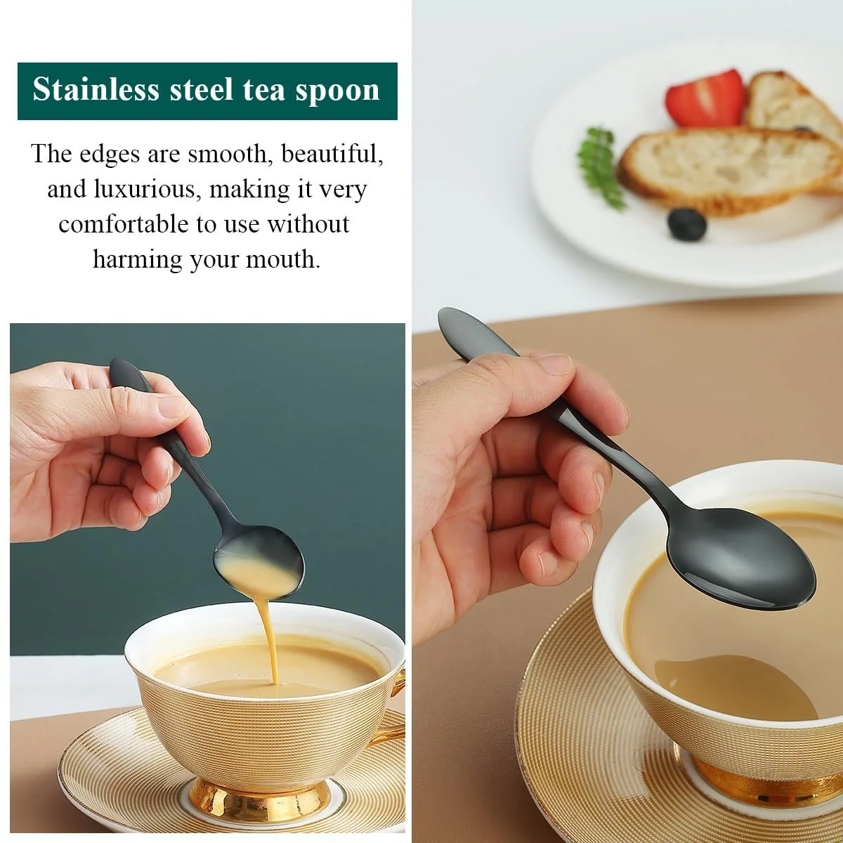 Ложка чайна Kyraton Чорний, набір 12 шт, 14 см, з нержавіючої сталі з чорним титановим покриттям, фото №6