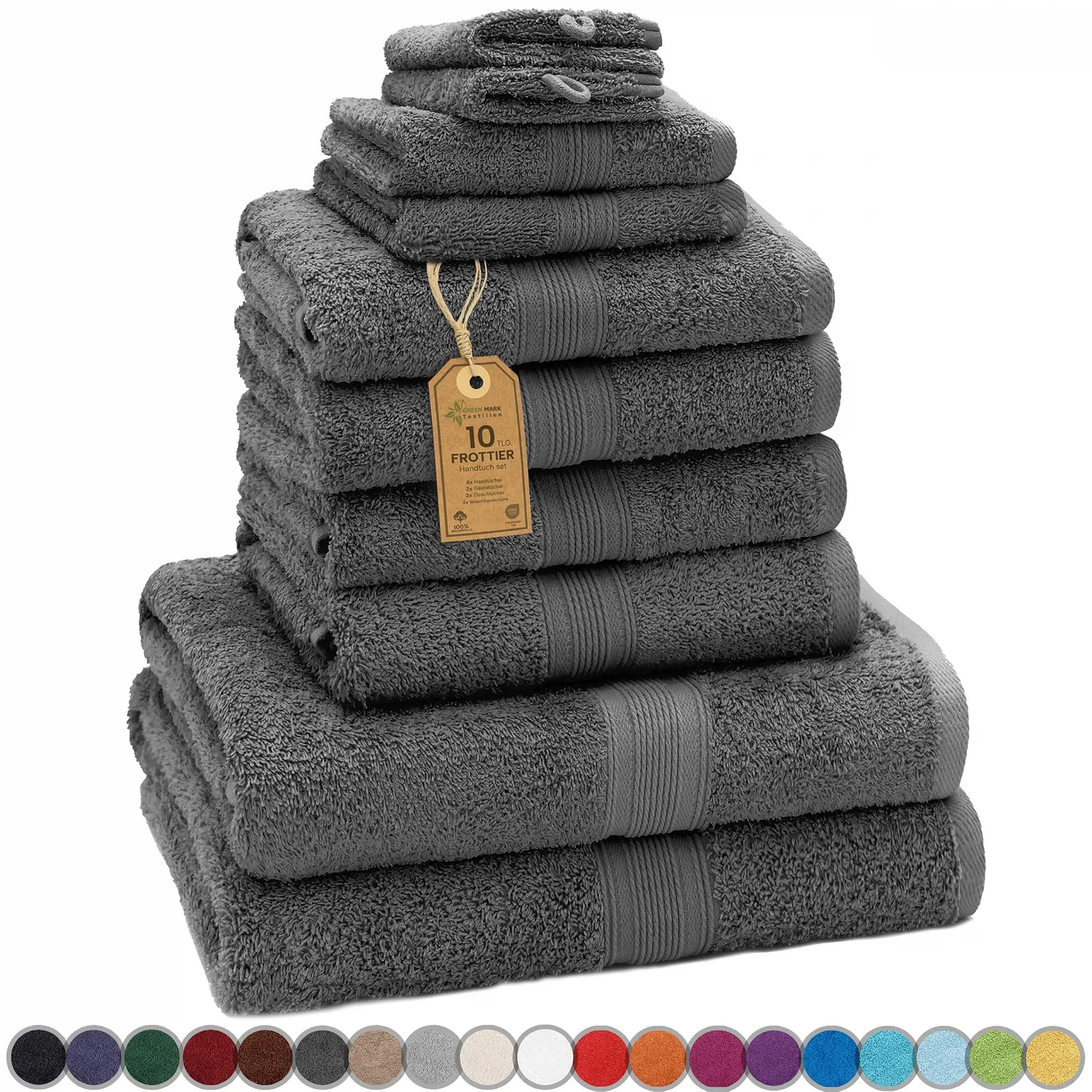 Набор махровых полотенец Green Mark textiles 10 предметов 100% хлопок Premium Quality, фото №1