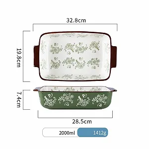 Форма для запекания керамическая европейский стиль с двумя ручками большая 2000 мл 32,8 x 19,8 x 7,4 см synthetic.ua - Фото 1