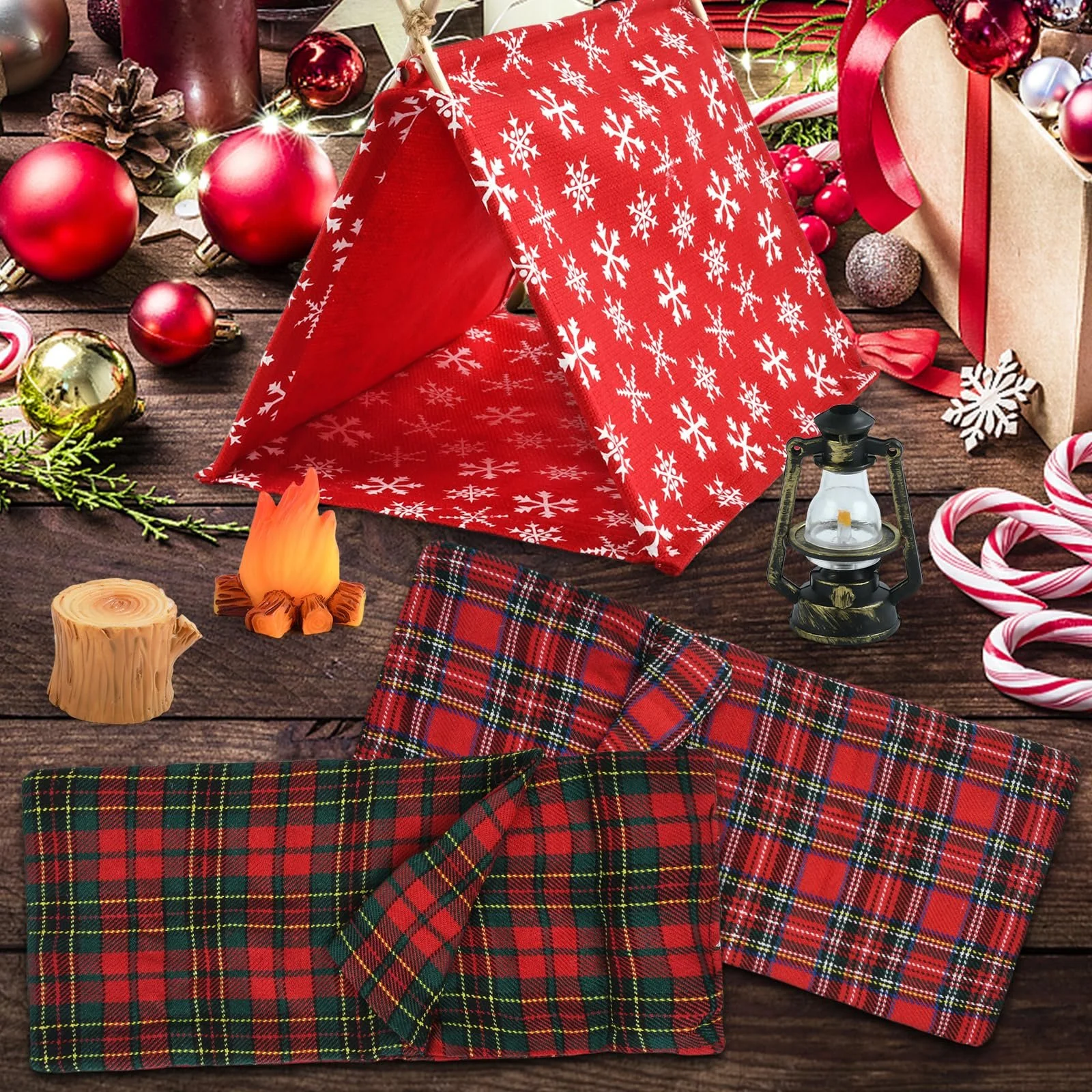 Набор Gnome Accessories рождественских эльфов аксессуары для кукол рождественские эльфы аксессуары рождественский спальный мешок миниатюрная палатка мини керосиновая лампа мини куча дров мини дерево, фото №8