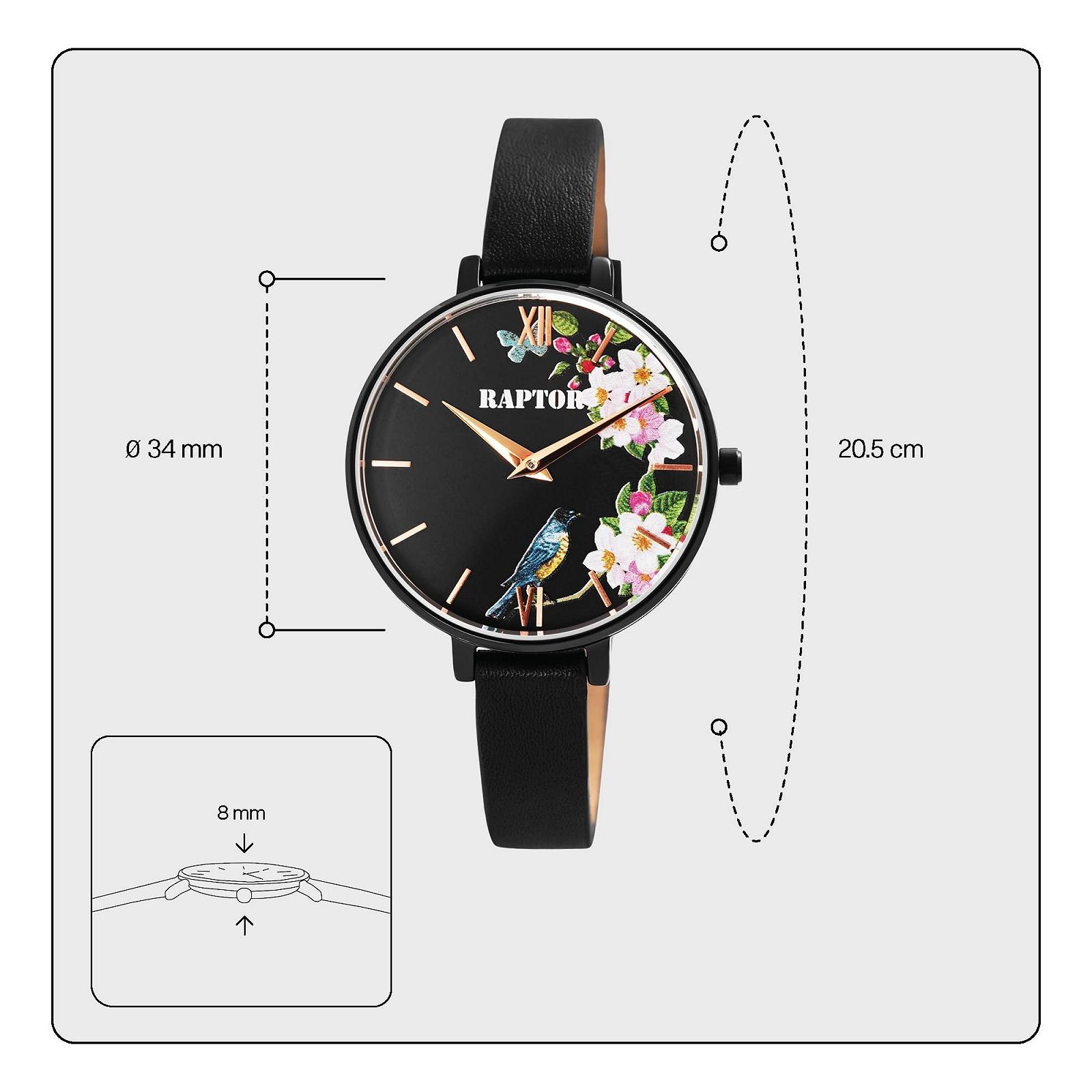Жіночий годинник Raptor RA10197 Шкіряний Браслет Квіти Метелик Аналоговий Кварц Чорний, Ремінець, фото №4 Жіночий годинник Raptor RA10197 Шкіряний Браслет Квіти Метелик Аналоговий Кварц Чорний, Ремінець, фото №4