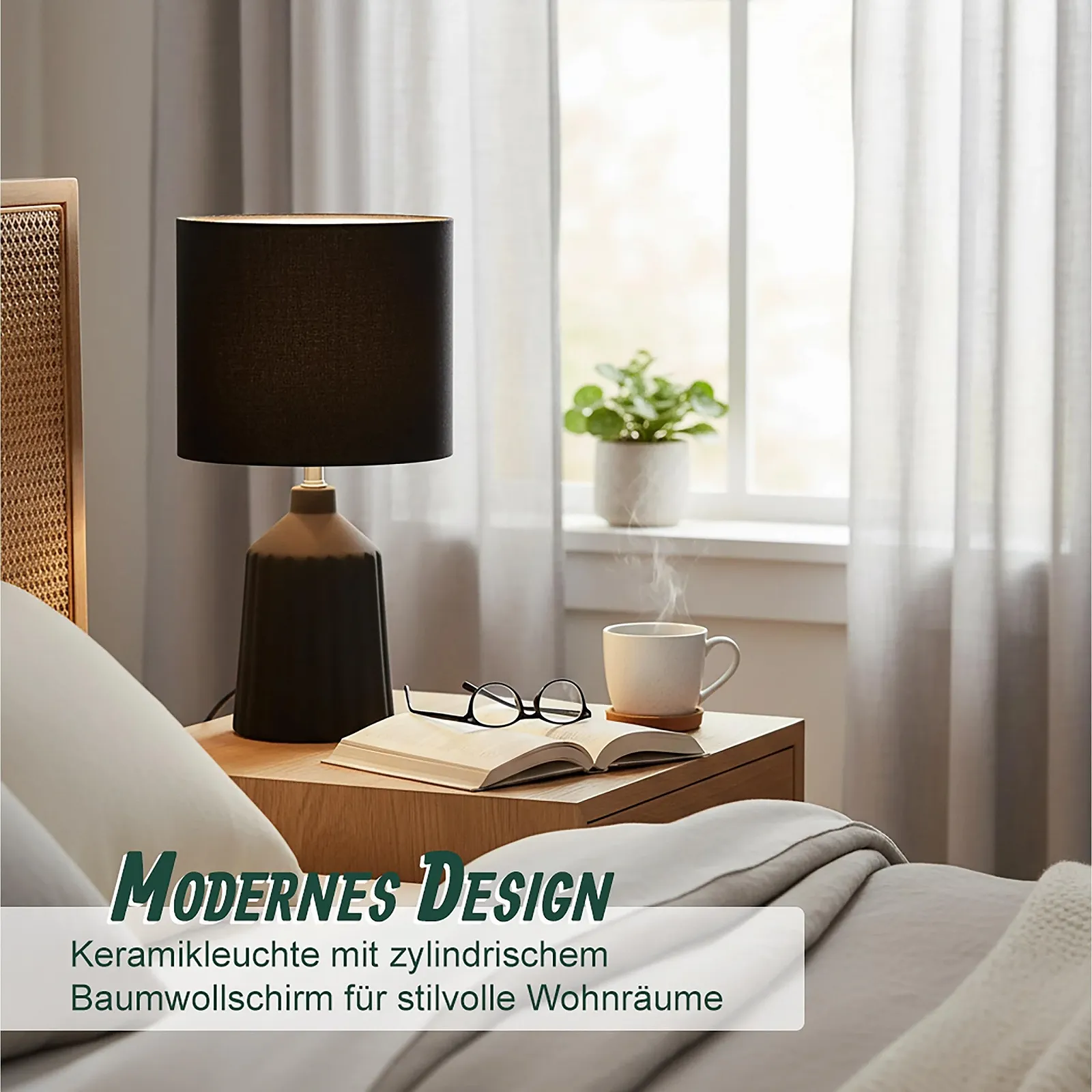 Настільна лампа Relaxdays з візерунчастою керамічною основою та тканинним абажуром E14 42 x 23 см Чорний, фото №3