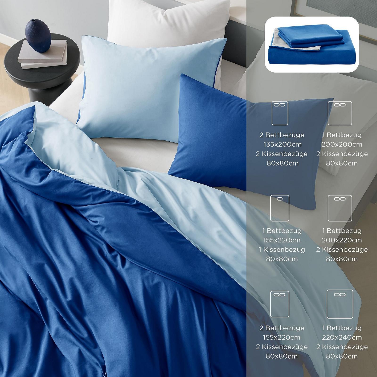 Постільна білизна Degrees of Comfort 135 x 200 см, 4 предмети, темно-синій, світло-синій, не потребує прасування підодіяльники на блискавці, двосторонній комплект постільної білизни з матової мікрофібри, 2 підодіяльники і 2 наволочки 80 x 80 см, фото №8