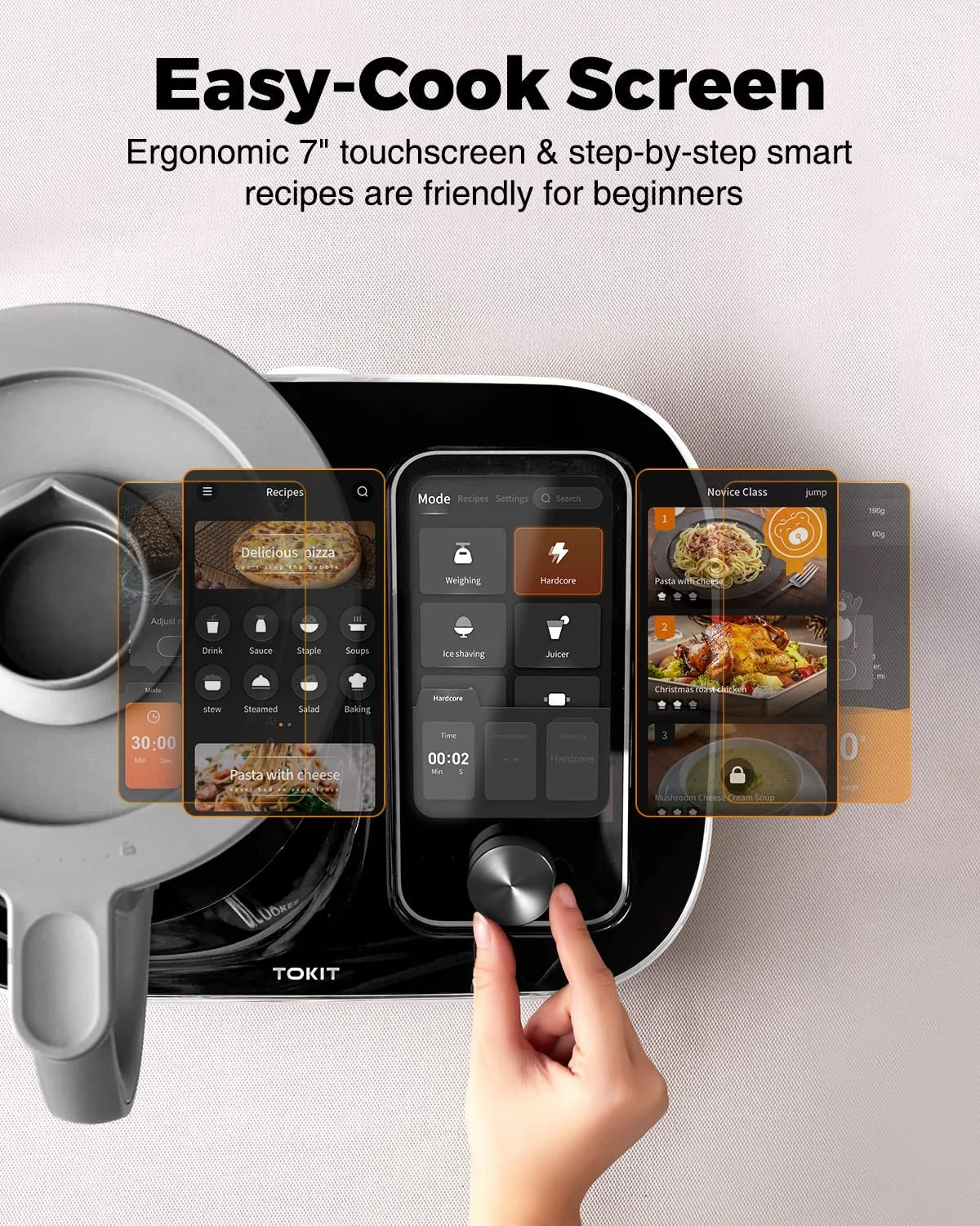 Процессор-робот TOKIT Omni Cook All-in-1 с 21 кулинарной функцией, встроенным сенсорным экраном 18 см, пошаговыми рецептами, предварительной очисткой, измельчением, соковыжиманием, смешиванием, взвешиванием, Sous Vide, дроблением льда и др., фото №5