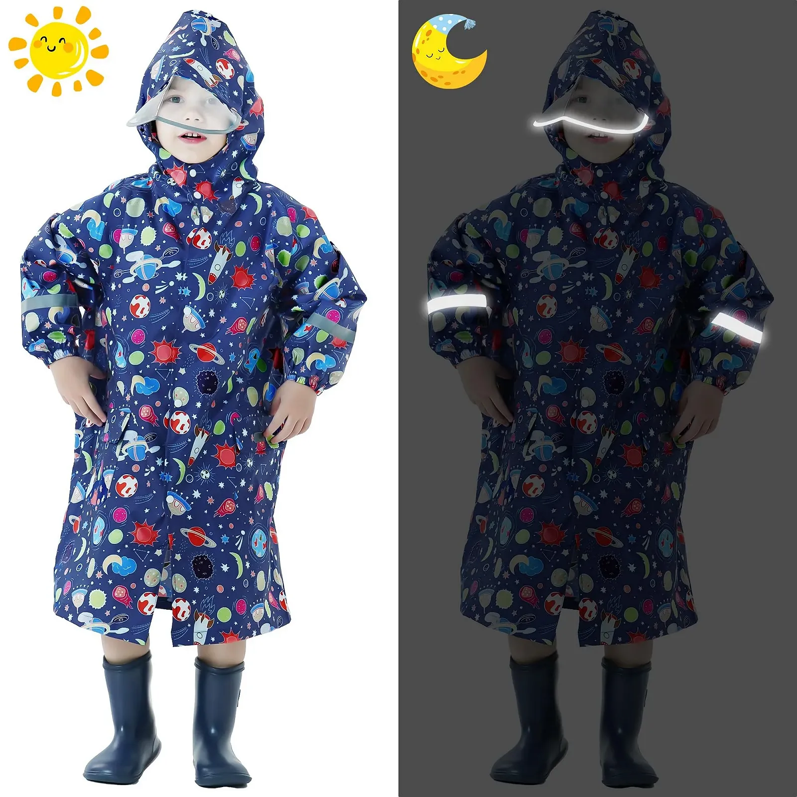 Дощовик Дитячий для хлопчиків Domueay, водонепроникний, дихаючий, з капюшоном, легка цільна дощова накидка, верхній одяг для активного відпочинку з чохлом для рюкзака, унісекс, 3-12 років, фото №5 Дощовик Дитячий для хлопчиків Domueay, водонепроникний, дихаючий, з капюшоном, легка цільна дощова накидка, верхній одяг для активного відпочинку з чохлом для рюкзака, унісекс, 3-12 років, фото №5