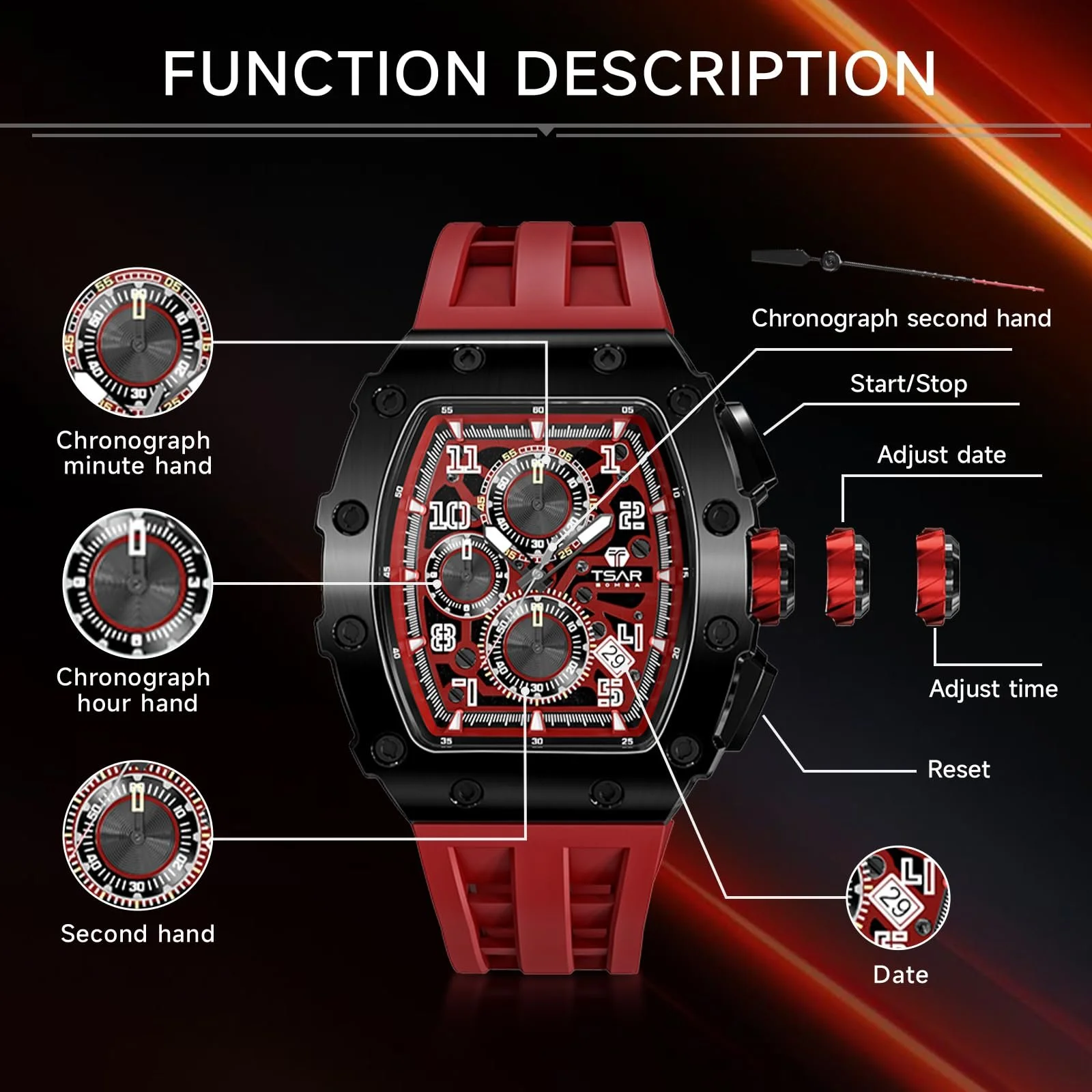 Мужские часы TSAR BOMBA Кварцевый Хронограф Водонепроницаемые Мужские часы Элегантность Нержавеющая сталь / Углеродное волокно / Бриллиантовый корпус / Смола / Бизнес / Спорт / На открытом воздухе / В помещении, фото №5 Мужские часы TSAR BOMBA Кварцевый Хронограф Водонепроницаемые Мужские часы Элегантность Нержавеющая сталь / Углеродное волокно / Бриллиантовый корпус / Смола / Бизнес / Спорт / На открытом воздухе / В помещении, фото №5