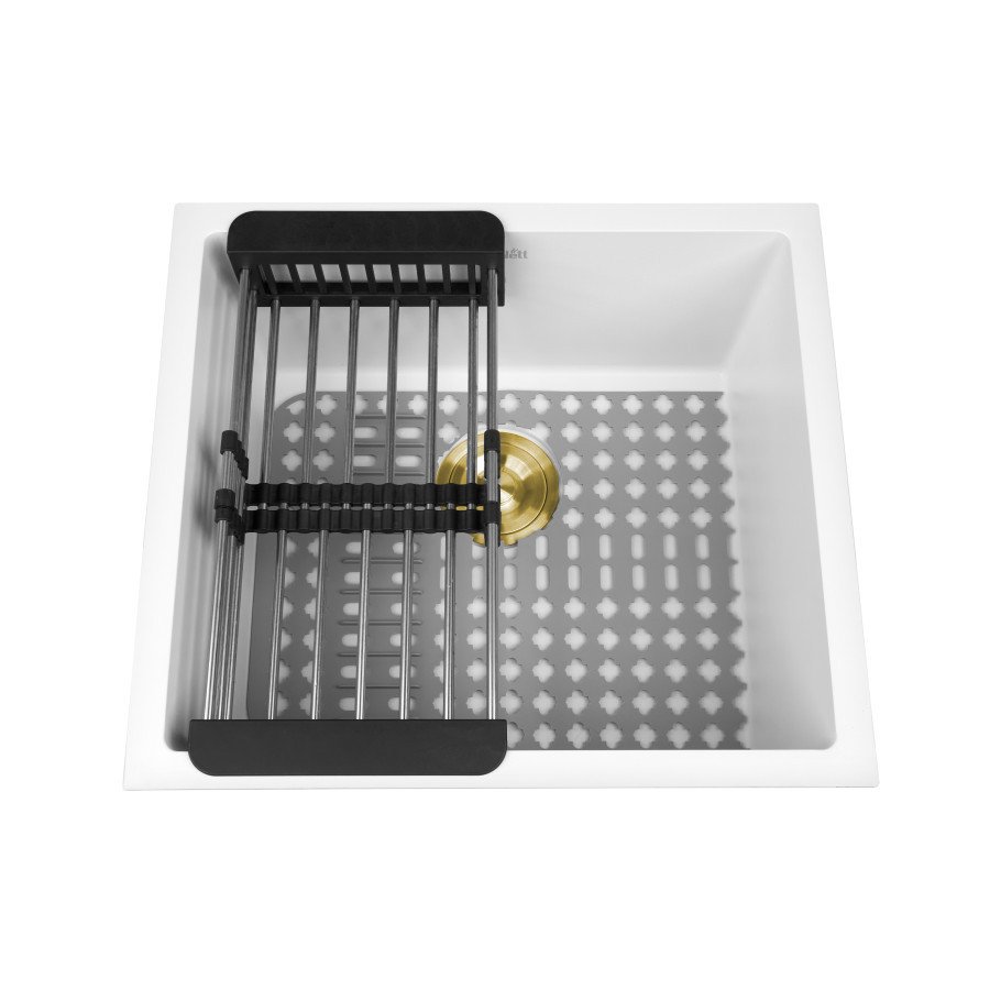 Мийка кухонна біла врізна в стільницю 1.5 мм Nett NW-5045 із золотим сифоном, фото №3