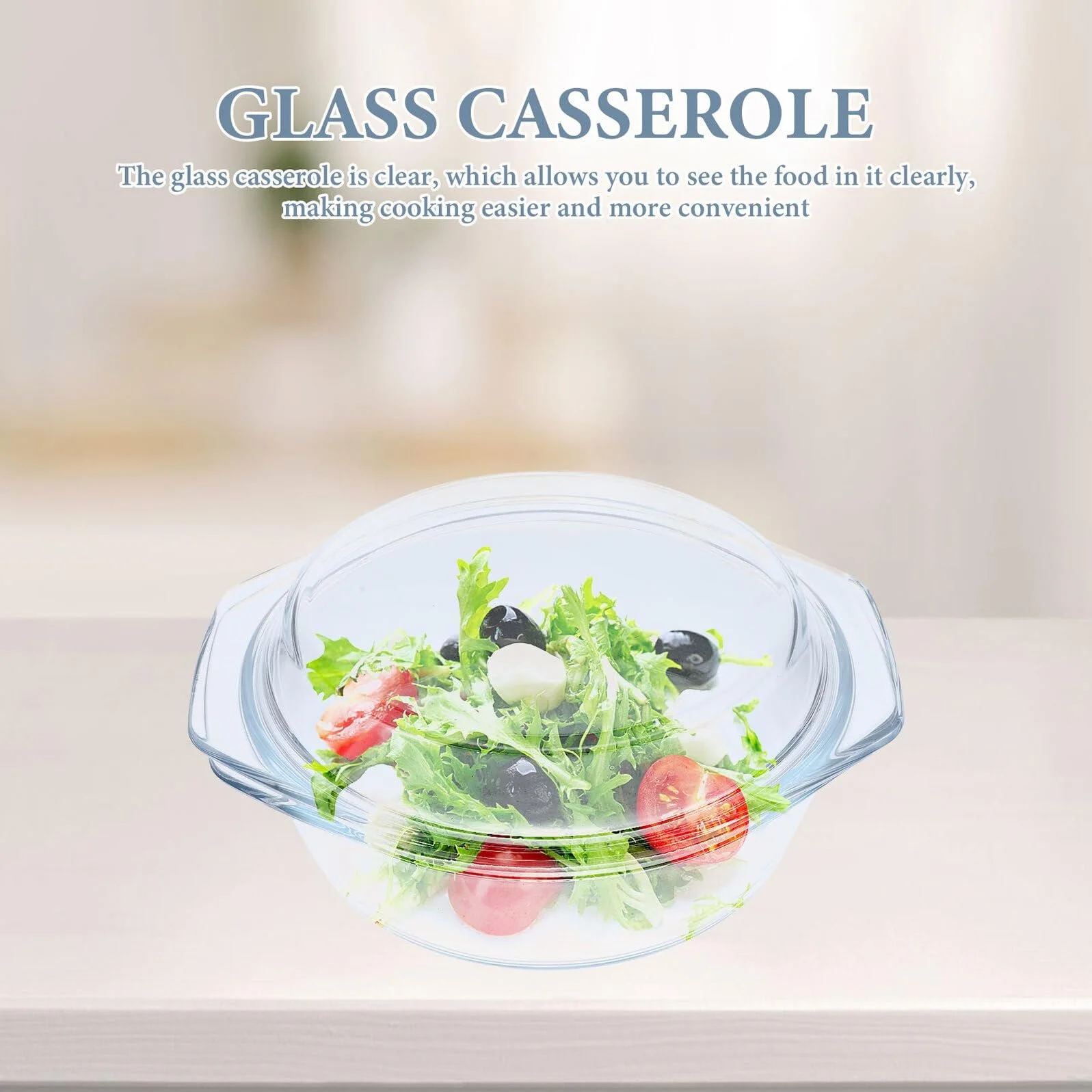 Форма для запекания Toyvian стеклянная с крышкой термостойкая для микроволновой печи с ручками прозрачная, фото №5