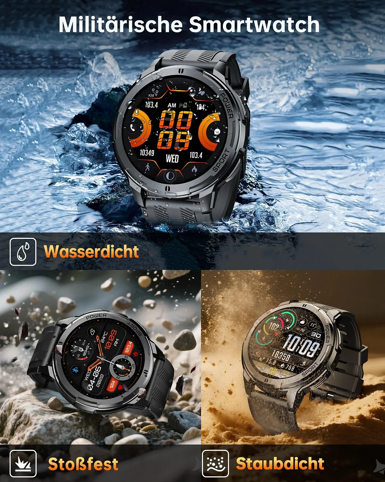 Смарт-часы OUKITEL Мужской Military Водонепроницаемый 1.43 дюйма AMOLED-дисплей, фото №2