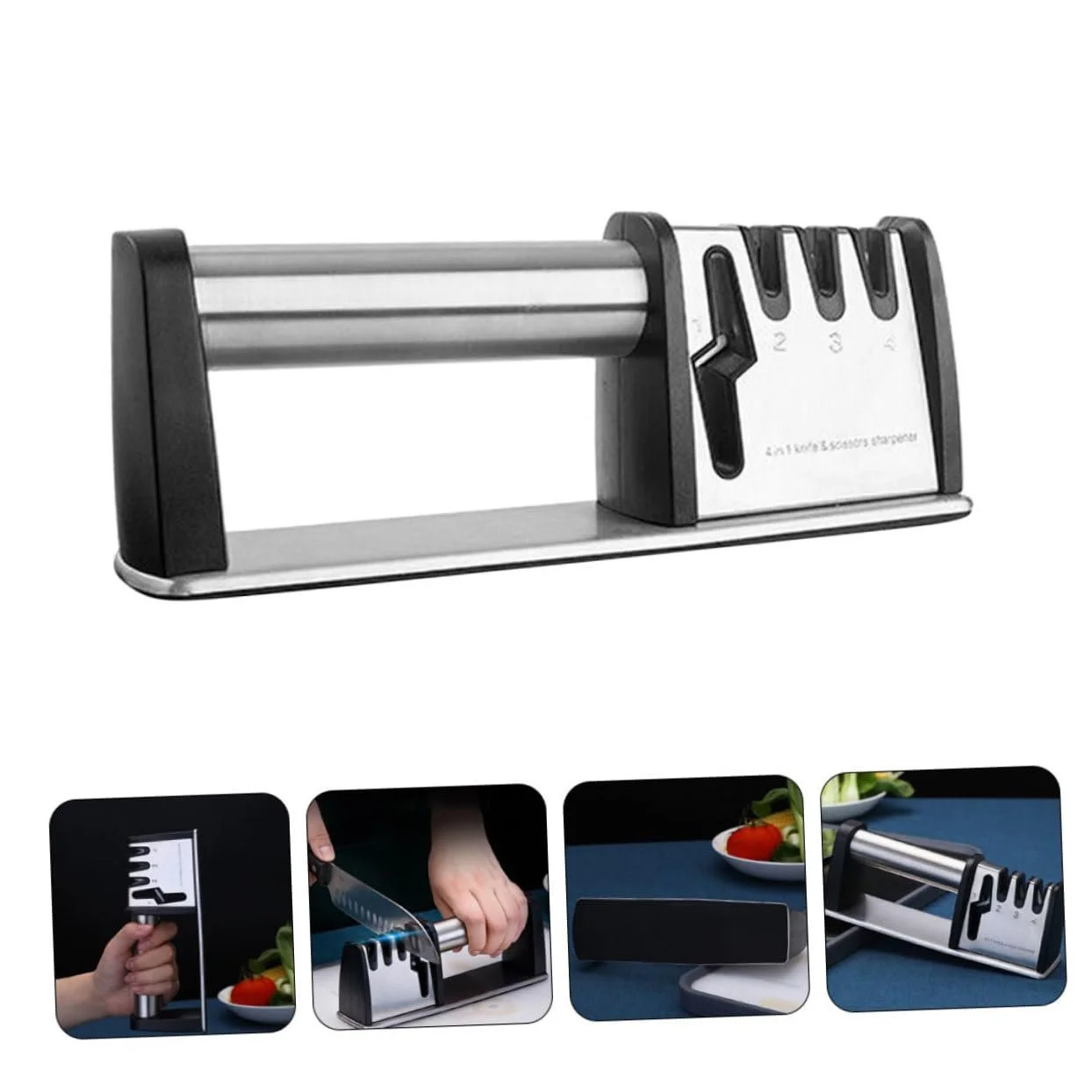 Точилка для ножей Veemoon ручная бытовая для ножей и ножниц Серебристая, фото №7