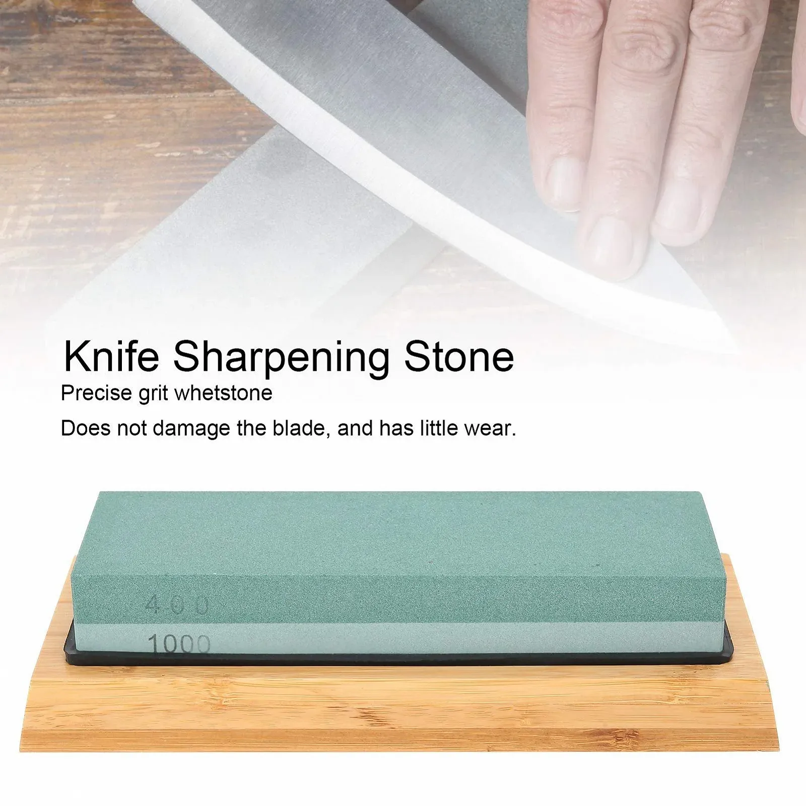 Точильный камень двухсторонний 400/1000 Grit из белого корунда с нескользящим основанием, фото №3