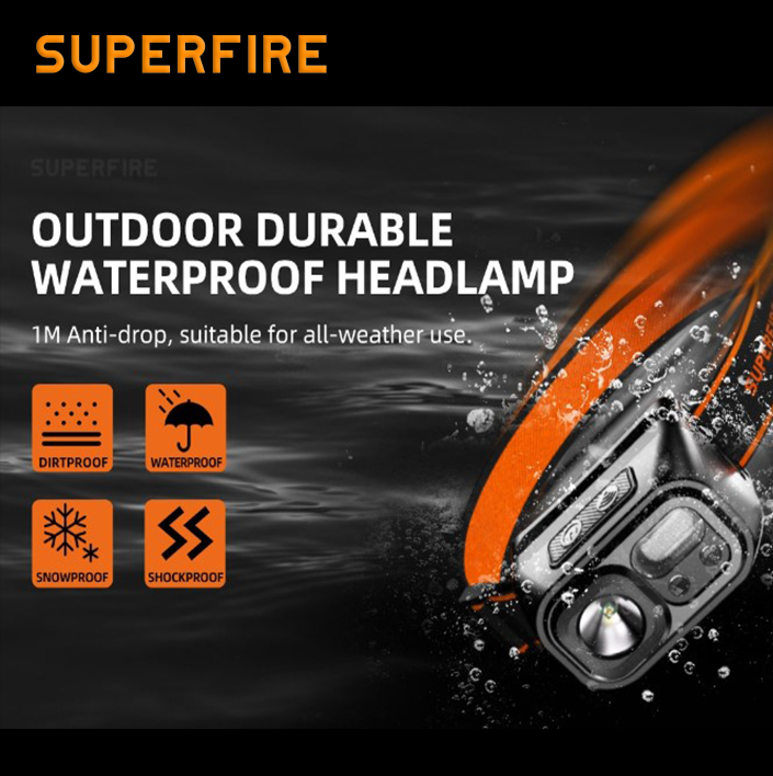 Фонарь налобный аккумуляторный HL23-S SuperFire 350 Lumen IP44, фото №5
